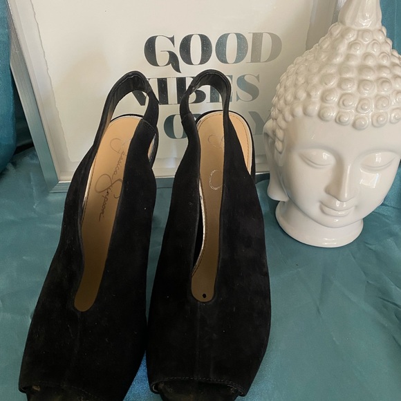 Jessica Simpson Suede Peep-Toe slingback heels - Picture 2 of 10